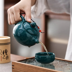 Blue Full Chinese Tea Set Gift Box | Gongfu Pot 4 Cups Incense Holder Tongs Brush