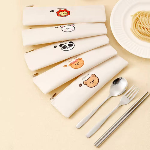 Animal Stainless Steel Travel Utensil Set with Case | Cute Spoon Fork Chopsticks Sets