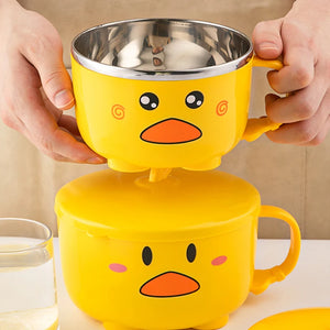 Kawaii Duck Ramen Bowls with Lid | Japanese Large Stainless Steel - 1 Set