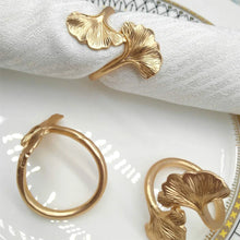 Load image into Gallery viewer, Silver Ginkgo Leaf Metal Napkin Rings | Cloth Cuffs Holders - 4 Pc Set