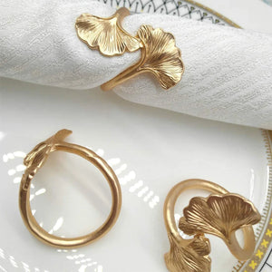 Silver Ginkgo Leaf Metal Napkin Rings | Cloth Cuffs Holders - 4 Pc Set