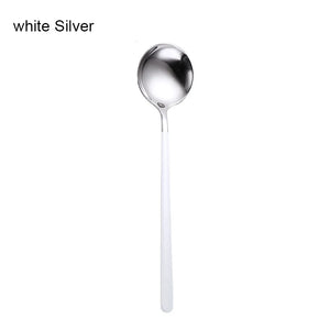 Gold & Silver Korean Asian Soup Spoon | Long Handle Metal Tableware - 1 Pc