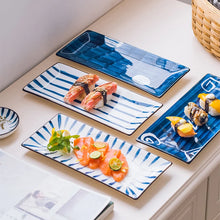 Load image into Gallery viewer, Modern Blue Sushi Plates | Rectangular Japanese Ceramic Sushi Serving Plates - 1 Pc