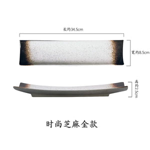 Long Ceramic Sushi Plates | Japanese Rectangular Platters - 1 Pc