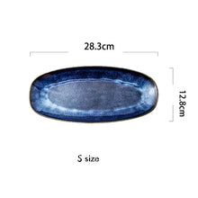 Load image into Gallery viewer, Rounded Blue Japanese Sushi Plates | Ceramic Glaze Rectangular Serving Trays - 1 Pc