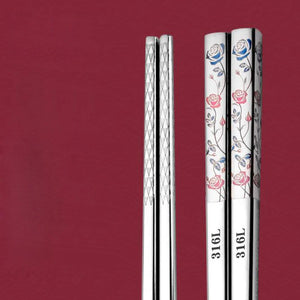 Floral Metal Chopsticks | Chinese Korean Titanium-Plated Stainless Steel - 1 Pc