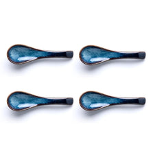 Load image into Gallery viewer, Dark Blue Ceramic Asian Soup Spoons | Japanese Kitchen Utensils - 4 Pc Set