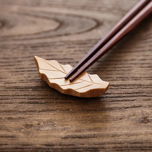 Wooden Leaf Chopstick Rest | Brown Fork Spoon Holder - 1 Pc