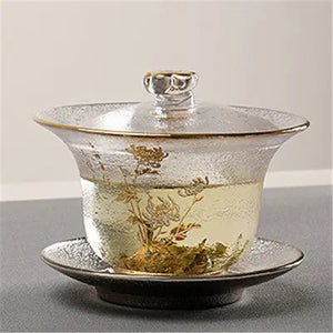 Japanese Glass Transparent Gaiwan Tea Cup | Bowl Lid Saucer