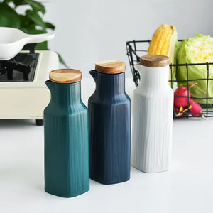 Blue Soy Sauce Bottle with Lid | Ceramic Vinegar Dispenser - 1 Pc