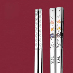 Floral Metal Chopsticks | Chinese Korean Titanium-Plated Stainless Steel - 1 Pc