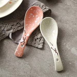 Pink Speckled Asian Soup Spoons | Japanese Ceramic Porcelain Tableware - 1 Pc