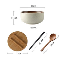 Load image into Gallery viewer, Japanese Wide Ceramic Ramen Bowl | Instant Noodle Bowl With Lid, Spoon, Chopstick Set - 1 Pc