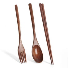 Load image into Gallery viewer, Handmade Japanese Natural Wood Chopsticks Spoon Fork Tableware - 1 Set