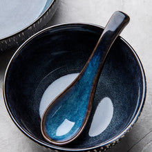 Load image into Gallery viewer, Dark Blue Ceramic Asian Soup Spoons | Japanese Kitchen Utensils - 4 Pc Set