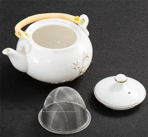 Exquisite White Ceramic Chinese Tea Set | Porcelain Teapot Cups - 7 pcs