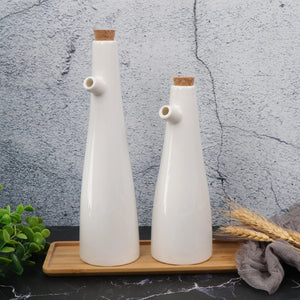 White Ceramic Soy Sauce Bottle | Japanese Porcelain Tall Dispenser - 1 Pc