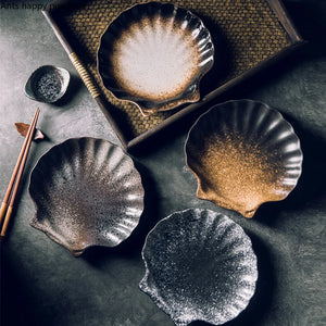 Unique Shell Japanese Dinner Plates | Ceramic Sushi Platters - 1 Pc