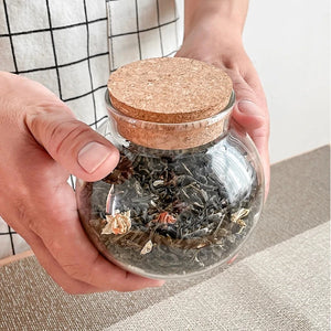 Large Spherical Glass Spice Jar Set | Food Coffee Tea Canister with Cork Lids - 1 or 2 Pc