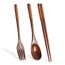 Load image into Gallery viewer, Handmade Japanese Natural Wood Chopsticks Spoon Fork Tableware - 1 Set