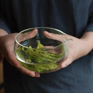 Textured Glass Matcha Bowl with Spout | Unique Japanese Tea Chawan Cup - 1 Pc