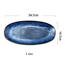 Load image into Gallery viewer, Rounded Blue Japanese Sushi Plates | Ceramic Glaze Rectangular Serving Trays - 1 Pc