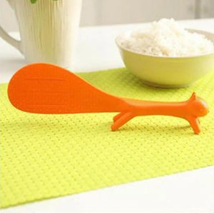 Cute Squirrel Rice Paddle | Orange White Gray Animal Shamoji Non-Stick Spoon - 1 Pc