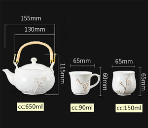 Exquisite White Ceramic Chinese Tea Set | Porcelain Teapot Cups - 7 pcs