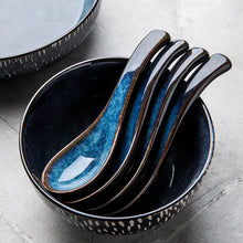 Load image into Gallery viewer, Dark Blue Ceramic Asian Soup Spoons | Japanese Kitchen Utensils - 4 Pc Set