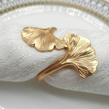 Load image into Gallery viewer, Silver Ginkgo Leaf Metal Napkin Rings | Cloth Cuffs Holders - 4 Pc Set