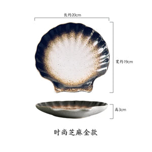 Unique Shell Japanese Dinner Plates | Ceramic Sushi Platters - 1 Pc