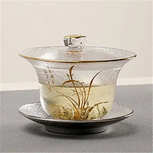 Japanese Glass Transparent Gaiwan Tea Cup | Bowl Lid Saucer