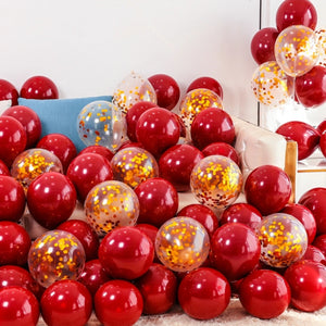 Red & Gold Wedding Balloons Decoration | Chinese Vietnamese Tea Ceremony - 40/20Pcs