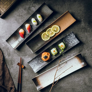 Long Ceramic Sushi Plates | Japanese Rectangular Platters - 1 Pc