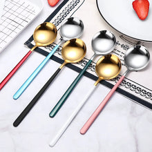 Load image into Gallery viewer, Gold &amp; Silver Korean Asian Soup Spoon | Long Handle Metal Tableware - 1 Pc