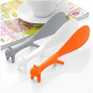 Cute Squirrel Rice Paddle | Orange White Gray Animal Shamoji Non-Stick Spoon - 1 Pc