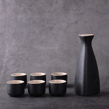 Load image into Gallery viewer, Modern White &amp; Black Sake Set | 6 Ceramic Cups Tokkuri Japanese Bottle - 7 Pc Set