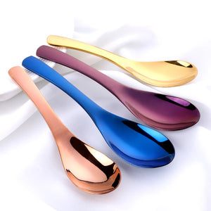 Stainless Steel Asian Soup Spoons | Korean Metal 304 Grade Kitchen Color Utensils - 1 Pc - Blue Purple Rainbow Silver Gold Rose 