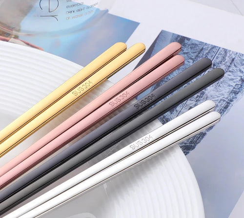 Korean Metal Chopsticks | Pink Gold Black Silver Metal Stainless Steel - 1 Pair