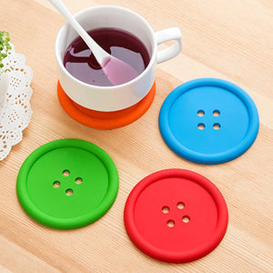 Colorful Button Cute Coasters | Fun Silicone Cup Mats for Drinks - 1 Pc