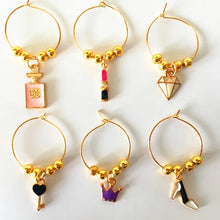 Load image into Gallery viewer, Girls Night Wine Glass Charm | Gold Cup Marker Rings - 6 Pc Set