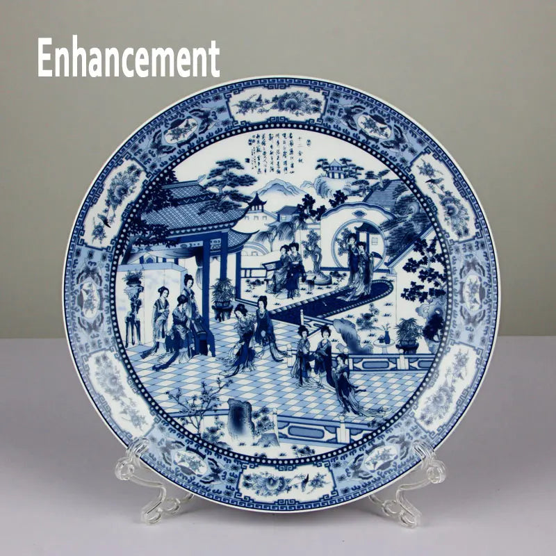 Blue & White Ceramic Ornamental Plate with Base | Chinese New Year Gift - 1 Pc