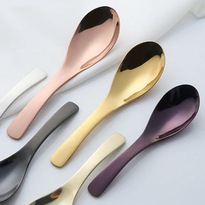 Stainless Steel Asian Soup Spoons | Korean Metal 304 Grade Kitchen Color Utensils - 1 Pc - Blue Purple Rainbow Silver Gold Rose 