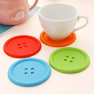 Colorful Button Cute Coasters | Fun Silicone Cup Mats for Drinks - 1 Pc