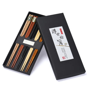 Mixed Beech Wood Chopsticks with Box | Japanese Luxury Chopstick Gift - 5 Pairs