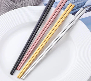 Korean Metal Chopsticks | Pink Gold Black Silver Metal Stainless Steel - 1 Pair