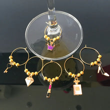 Load image into Gallery viewer, Girls Night Wine Glass Charm | Gold Cup Marker Rings - 6 Pc Set