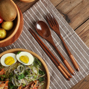 Handmade Japanese Natural Wood Chopsticks Spoon Fork Tableware - 1 Set
