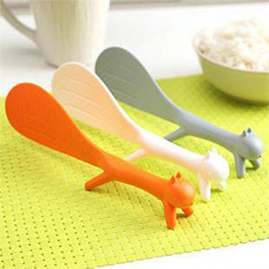 Cute Squirrel Rice Paddle | Orange White Gray Animal Shamoji Non-Stick Spoon - 1 Pc