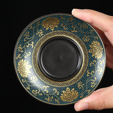 Load image into Gallery viewer, Traditional Lotus Chinese Tea Bowl Gaiwan | Black Lid Bowl Saucer Set